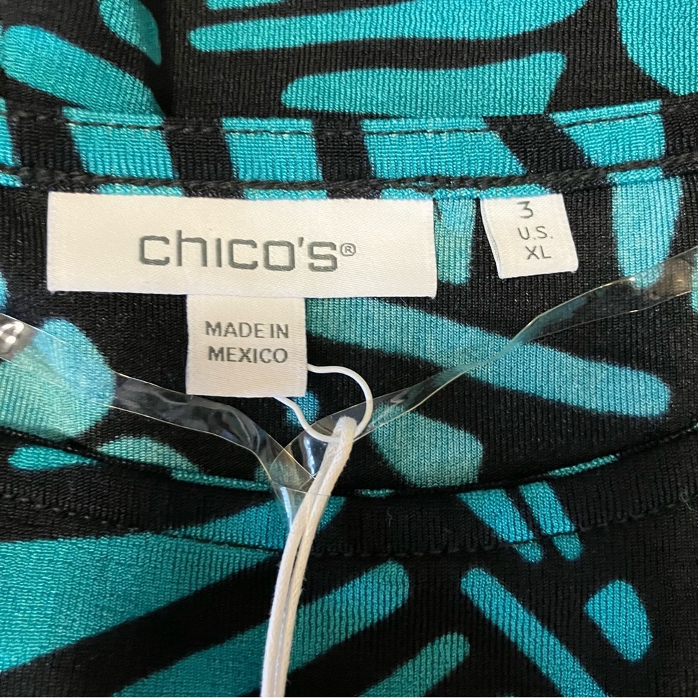 Chico's Travelers short-sleeve crewneck Green/Black pattern slinky Top Sz XL NWT - Picture 4 of 7